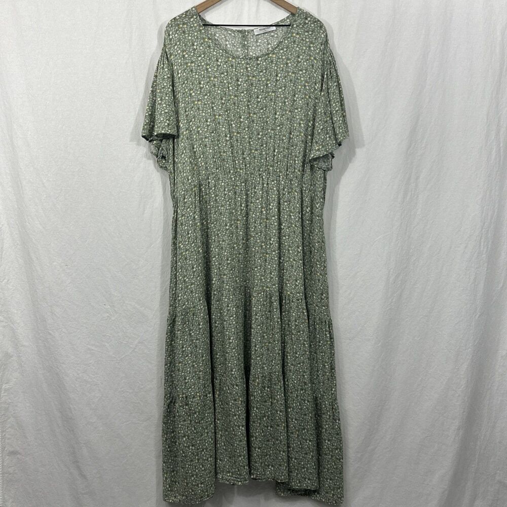 Nemidor Green Floral Tiered Maxi Dress Womens Sz 5XLCottage Feminine Romantic